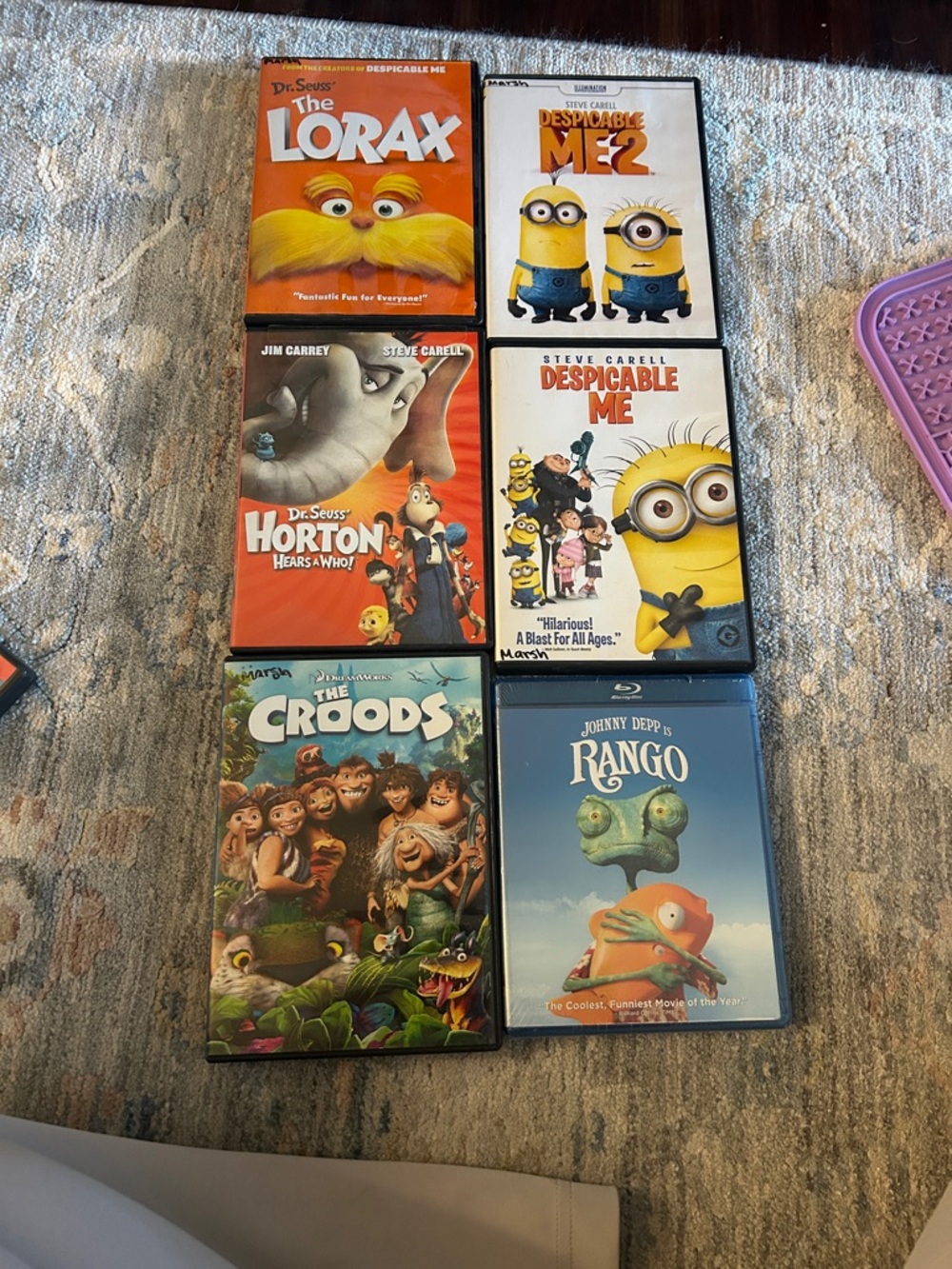 Animated DVD Bundle - The Lorax, Despicable Me  (2), Horton, The Croods, Rango
